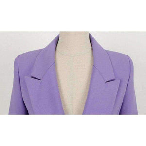 Planet Gates purple / S Fashion Purple Women Pant Suit Double Breasted Long Blazer Jacket and Straight Pant Work Business 2 Pieces Set 2018