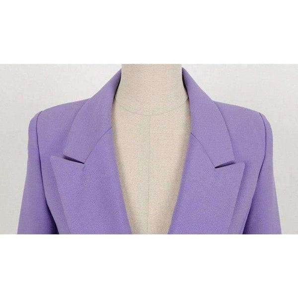 Planet Gates purple / S Fashion Purple Women Pant Suit Double Breasted Long Blazer Jacket and Straight Pant Work Business 2 Pieces Set 2018