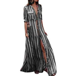 Planet Gates Lilla / S NIBESSER Kvinder Sommer Strand Maxikjole 2018 Sexet Høj Split Sommerkjole Mode Farverig Stribet Print Boho Lang Festkjole Morgenkåbe