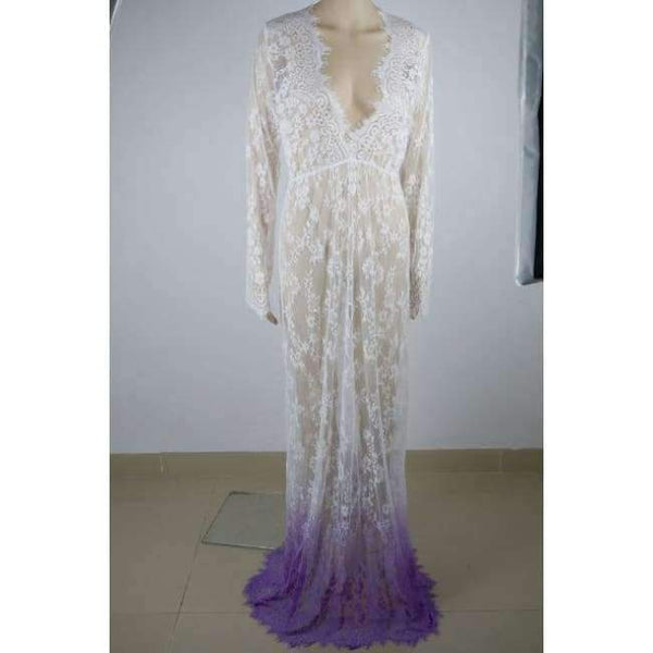 Planet Gates purple / S Plus Size Low-cut Full Slips Lace Long Slips Women Hot Intimates Femme Maxi Femme Underdress Petticoat Nightgown New V Neck