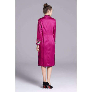 Planet Gates purple / S Quality Brand Chinese Dress for Party Event Women Luxurious Phonix Embroidery Long Sleeve Slim Fit Dress Dark Blue Purple