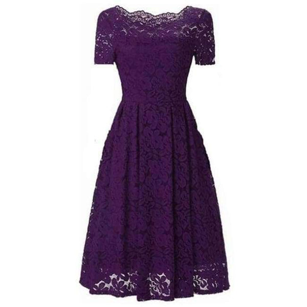Planet Gates Purple / S Vintage Dress 2018 Short Sleeve a-Line Off Shoulder Dresses Elegant Embroidery Evening Party Dress Christmas Vestidos