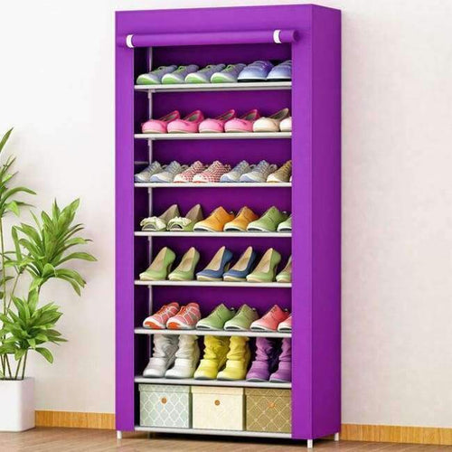 Planet Gates Purple Simple Shoe Cabinet Assembly Non-woven Stainless Steel Large Shoe Organizer removable Shoes Storage Rack for home furniture