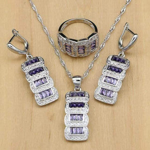 Planet Gates Purple Stone / 5.5 Jewelry Cubic Zirconia Beads Jewelry Sets For Women Wedding Accessories Earrings Pendant Rings Necklace Set