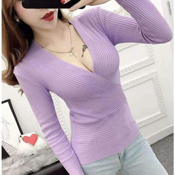 Planet Gates Purple Sweater Winter Knitted Sweater V Neck Cashmere Sweater Female 2018 Women Sweaters And Pullovers Autumn Long Sleeve Sweater Jumper