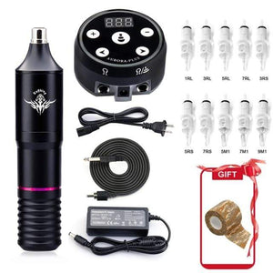 Planet Gates Purple Tattoo Kit Professional Tattoo Machine Kit Tattoo LCD Power Supply Rotary Pen With Cartridges Needles Permanent Makeup for Tattoo Artist