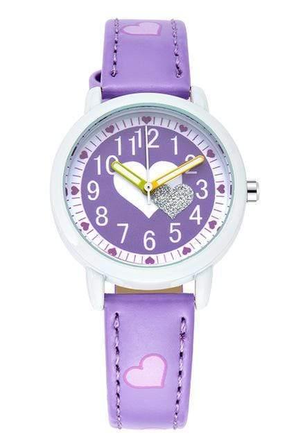 Planet Gates purple watch Love Hearts child Watches Girl Leather Printing Strap Cartoon Kids Watch Students Quartz Wristwatch Casual Fashion