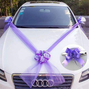 Planet Gates Purple Wedding Car Flower Plate 10 Ribbon Bows Set Door Handle Ornament Supplies Party Events Accessories Wedding Decoration