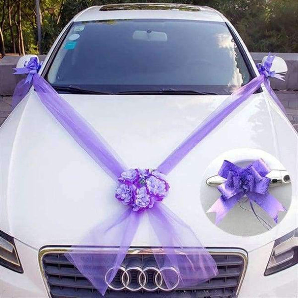 Planet Gates Purple Wedding Car Flower Plate 10 Ribbon Bows Set Door Handle Ornament Supplies Party Events Accessories Wedding Decoration