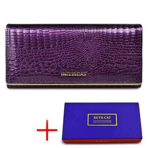 Planet Gates Purple with box Women Wallet and Purses Genuine Leather Female Coin Card Holder Purse Ladies Money Bags Alligator Cow Wallets