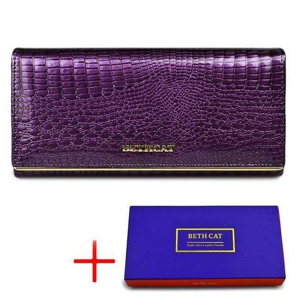 Planet Gates Purple with box Women Wallet and Purses Genuine Leather Female Coin Card Holder Purse Ladies Money Bags Alligator Cow Wallets