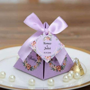 Planet Gates Purple with names / 72 x 72 x 80 mm 50 pcs Free Shipping Pink/ Purple/ Tiffany Blue Floral Pyramid Wedding Favor Candy Boxes Bridal Shower Party Paper Gift Box