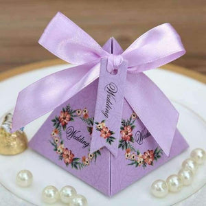 Planet Gates Purple without names / 72 x 72 x 80 mm 50 pcs Free Shipping Pink/ Purple/ Tiffany Blue Floral Pyramid Wedding Favor Candy Boxes Bridal Shower Party Paper Gift Box