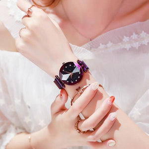 Planet Gates purple Women Bracelet Watch Luxury Starry Sky Magnetic Wrist Watch Rhinestone Mesh Wristwatch zegarek damski XFCS