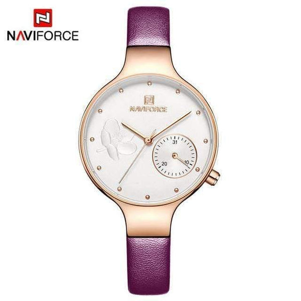 Planet Gates Purple Women Fashion Blue Quartz Watch Lady Leather Watchband High Quality Casual Waterproof Wristwatch Gift for Wife