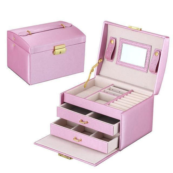 Planet Gates Purple Women Jewelry Storage Organizer Drawers Box Travel Makeup Cosmetic Case & Mirror Leather Wedding Decoration Gift