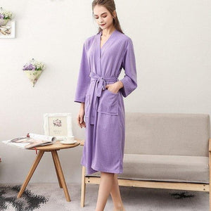 Planet Gates Purple Women / M Unisex Men Women Sleeve Solid Waffle Sleep Lounge Bathrobe Nightgown Lovers Robes