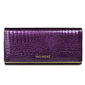 Planet Gates Purple Women Wallet and Purses Genuine Leather Female Coin Card Holder Purse Ladies Money Bags Alligator Cow Wallets