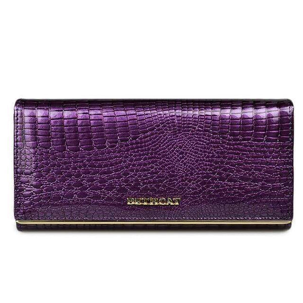 Planet Gates Purple Women Wallet and Purses Genuine Leather Female Coin Card Holder Purse Ladies Money Bags Alligator Cow Wallets