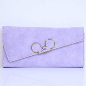 Planet Gates Purple Women Wallets Faux Leather Long Section Hasp Purse Mickey Head Oblique Cover Type Three Fold Clutch Coin Pocket Card Holder
