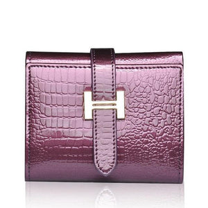 Planet Gates Purple Women Wallets Patent Cow Leather Alligator Pattern Hasp Short Wallet Genuine Leather Female Small Purse Red