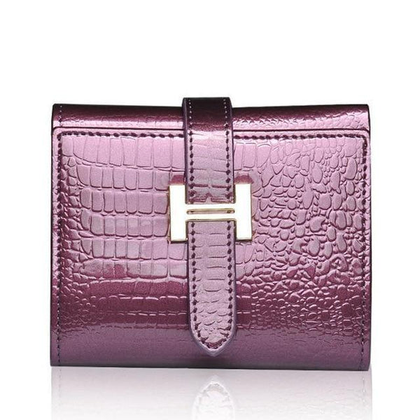 Planet Gates Purple Women Wallets Patent Cow Leather Alligator Pattern Hasp Short Wallet Genuine Leather Female Small Purse Red