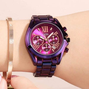 Planet Gates Purple women watch Women Watches Fashion Quartz Female Clock Women's Watch Stainless Steel Strap Ladies Wristwatch Luxury Hour reloj