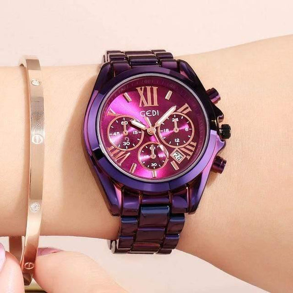 Planet Gates Purple women watch Women Watches Fashion Quartz Female Clock Women's Watch Stainless Steel Strap Ladies Wristwatch Luxury Hour reloj