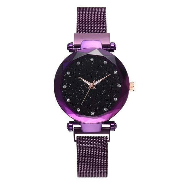 Planet Gates Purple Women Watches Mesh Ladies Clock Magnet Buckle Starry Diamond Geometric Surface Casual Dress Quartz Wristwatch