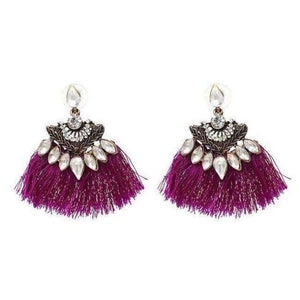 Planet Gates Purple1 Bohemia Dangle Drop Earrings Women Accessories Fan Shaped Cotton Handmade Tassels Fringed Earrings Ethnic Jewelry