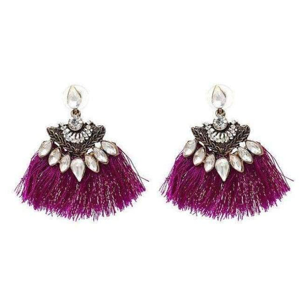 Planet Gates Purple1 Bohemia Dangle Drop Earrings Women Accessories Fan Shaped Cotton Handmade Tassels Fringed Earrings Ethnic Jewelry