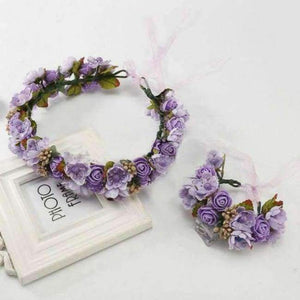 Planet Gates purple2 Handmade festival hair ribbon flower hair accessories artificial floral women girl wedding headband crown garland handwrist sets