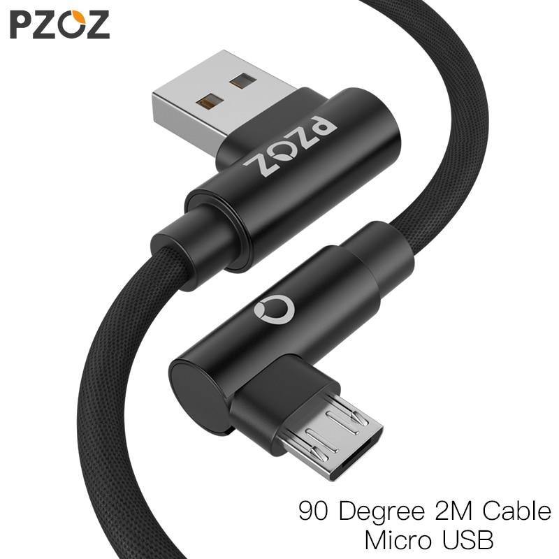 Planet Gates PZOZ 2M Micro USB Cable 90 Degree L Type cord Microusb Android Fast Charging data Adapter For Samsung Xiaomi Phone Charger Cable