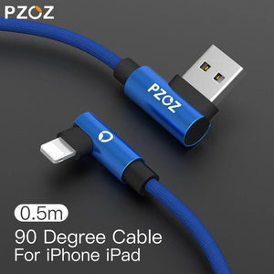 Planet Gates PZOZ 90 degree USB Cable For iPhone Xs max 8 7 6 Plus 6S 5 5S SE iPad 2 mini Fast Charging Cable Mobile Phone Charger Cord Data