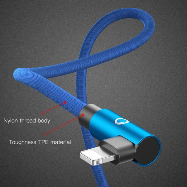 Planet Gates PZOZ 90 degree USB Cable For iPhone Xs max 8 7 6 Plus 6S 5 5S SE iPad 2 mini Fast Charging Cable Mobile Phone Charger Cord Data