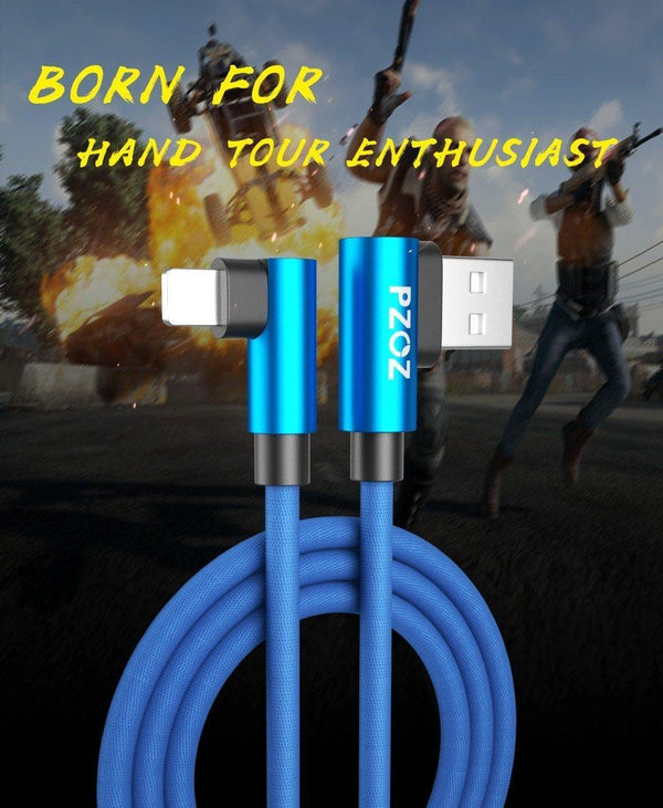 Planet Gates PZOZ 90 degree USB Cable For iPhone Xs max 8 7 6 Plus 6S 5 5S SE iPad 2 mini Fast Charging Cable Mobile Phone Charger Cord Data