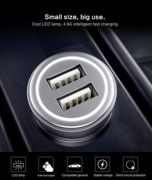 Planet Gates PZOZ Car Charger Dual USB 4.8A charging Mobile Phone Adapter For iPhone 7 6 Samsung Xiaomi micro mini dash Car-charger universal