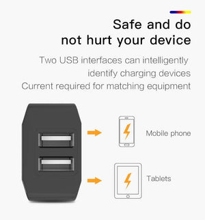 Planet Gates PZOZ Dual USB Charger 2a Fast Charging Travel EU Plug Adapter portable Wall charger Mobile Phone cable For iphone Samsung xiaomi