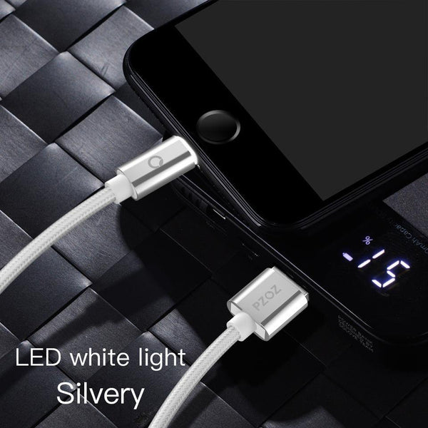Planet Gates PZOZ LED Light Cable Fast Charger Mobile Phone 8 Pin USB Cable For iphone Xs Max Xr 6 s Plus X 8 7 5 SE 6s iPad charging cord 2m