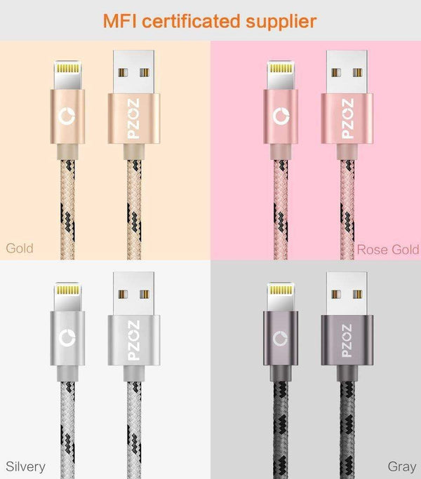 Planet Gates PZOZ Lightning Cable USB cable Fast Charger MFI Cables For i6 iphone X 8 7 6 6s Plus iphone 5s 5se ipad air Mobile phone Cabel