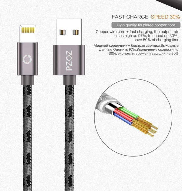 Planet Gates PZOZ Lightning Cable USB cable Fast Charger MFI Cables For i6 iphone X 8 7 6 6s Plus iphone 5s 5se ipad air Mobile phone Cabel