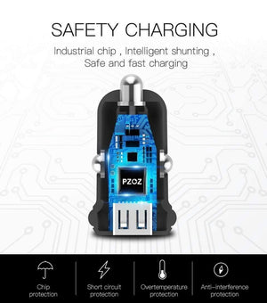 Planet Gates PZOZ Mini USB Car Charger Dual USB 3.1A Charging Mobile Phone Tablet GPS Universal Fast charging Car-Charger Adapter Accessories
