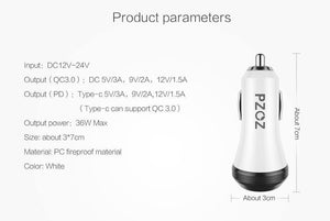 Planet Gates PZOZ PD Car Charger 18W 36W Dual USB charging Phone Adapter Car Quick Charge 3.0 For iPhone X 8 Plus Samsung Xiaomi car-charger