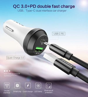 Planet Gates PZOZ PD Car Charger 18W 36W Dual USB charging Phone Adapter Car Quick Charge 3.0 For iPhone X 8 Plus Samsung Xiaomi car-charger