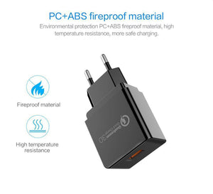 Planet Gates PZOZ Quick Charge 3.0 USB Charger Fast Charger 18W EU Wall usb portable charger Adapter Mobile Phone cable for Samsung Xiaomi