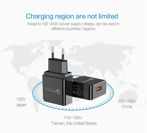 Planet Gates PZOZ Quick Charge 3.0 USB Charger Fast Charger 18W EU Wall usb portable charger Adapter Mobile Phone cable for Samsung Xiaomi