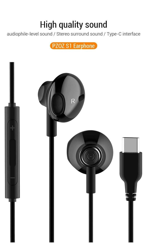 Planet Gates PZOZ USB C Earphone Wired Control Bass In-Ear type c Sport Headset Type-C Jack Headsets With Mic For Xiaomi Mi Mix 2s 8 SE 6X A2