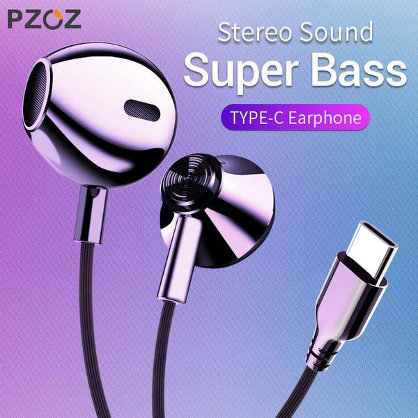 Planet Gates PZOZ USB C Earphone Wired Control Bass In-Ear type c Sport Headset Type-C Jack Headsets With Mic For Xiaomi Mi Mix 2s 8 SE 6X A2