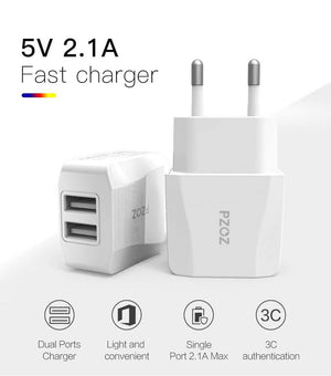 Planet Gates PZOZ USB Charger 5v2.1a Fast Charging Travel EU Plug Adapter portable Wall charger Mobile Phone cable For iphone Samsung xiaomi