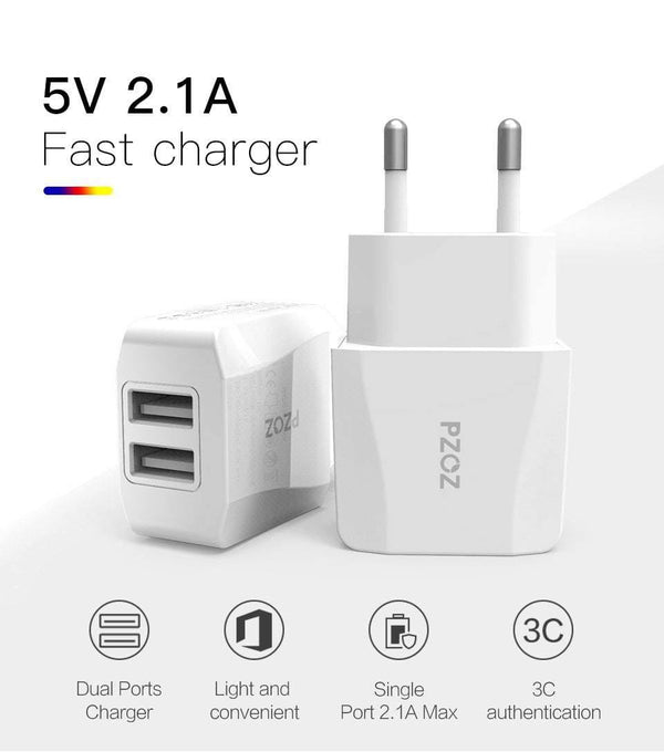 Planet Gates PZOZ USB Charger 5v2.1a Fast Charging Travel EU Plug Adapter portable Wall charger Mobile Phone cable For iphone Samsung xiaomi
